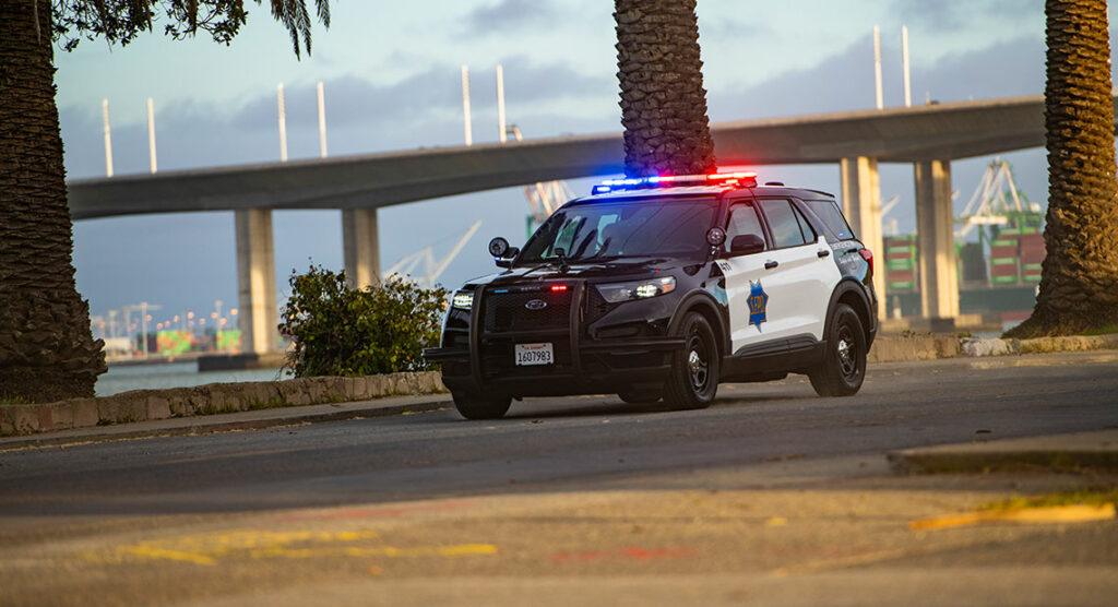SFPD car with lights on